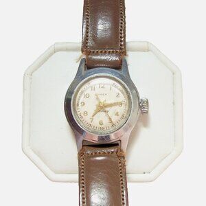 Vintage Timex Women's Wind Up Watch Self Wind Watch Brown Leather Band Works
